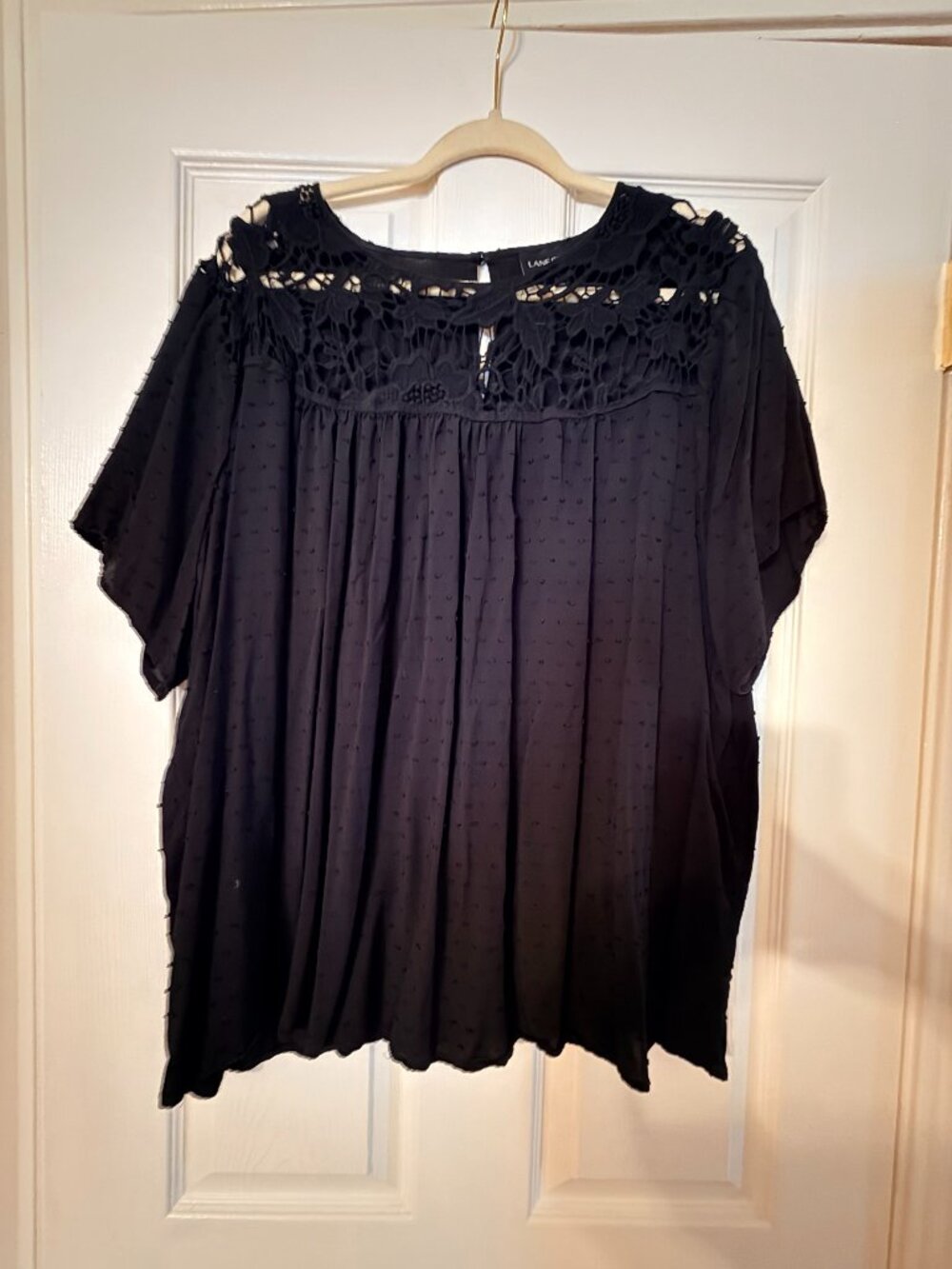 Black Swiss Dot Peasant Blouse 3X